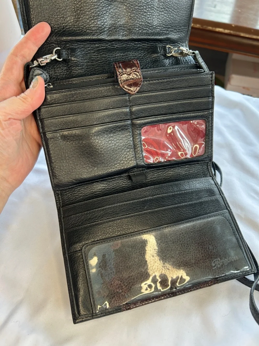 Vintage Brighton Black & Croc Embossed Leather Crossbody – Retired Style